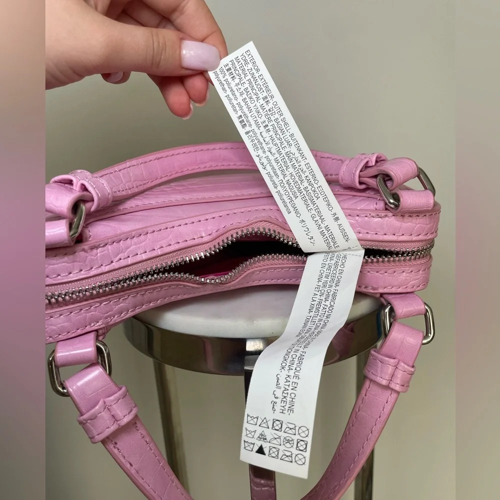 Zara Croc Embossed Top Handle Bag with Strap Pink Silver - Picture 7 of 16